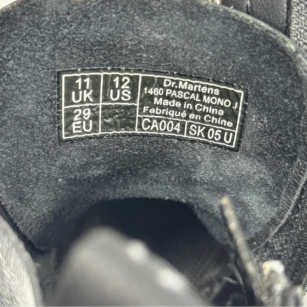 Dr Martens Boots Kids 12 Black 1460 Pascal Mono Junior Combat Leather Side Zip